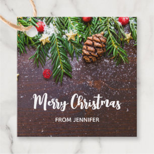 Rustic Christmas Table with Pine & Snow Favour Tags