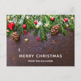 Rustic Christmas Table with Pine & Snow Holiday Postcard