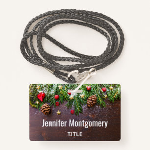 Rustic Christmas Table with Pine & Snow ID Badge