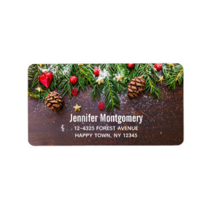 Rustic Christmas Table with Pine & Snow Label