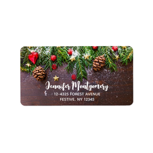 Rustic Christmas Table with Pine & Snow Label (Front)