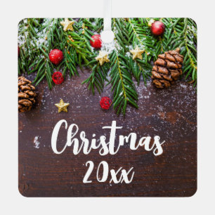 Rustic Christmas Table with Pine & Snow Metal Tree Decoration