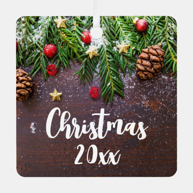 Rustic Christmas Table with Pine & Snow Metal Tree Decoration (Front)