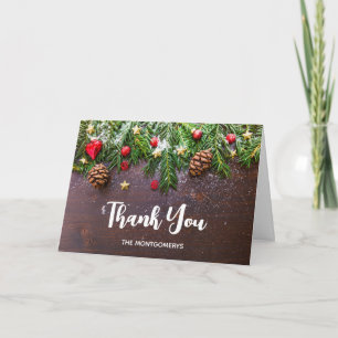 Rustic Christmas Table with Pine & Snow Thank You Card