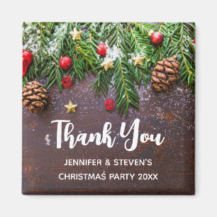 Rustic Christmas Table with Pine & Snow Thank You Magnet