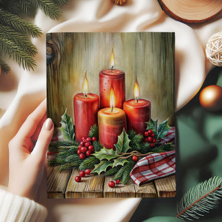 Rustic Christmas tissue paper red candles holly