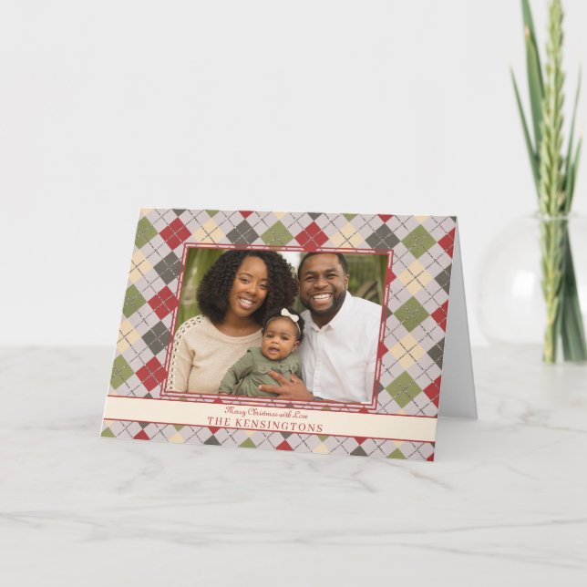 Rustic Christmas Traditional Argyle Holiday Photo (Front)