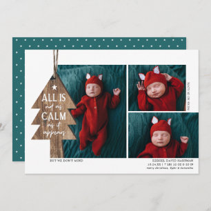 Rustic Christmas Tree 3 Photo Birth Announcement