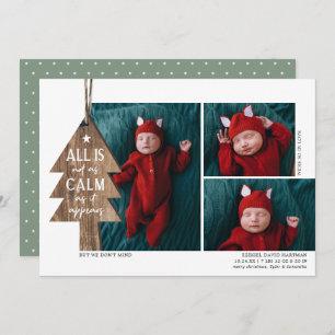Rustic Christmas Tree 3 Photo Birth Announcement