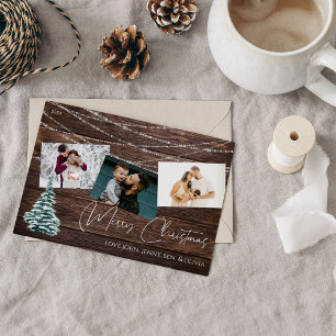 Rustic Christmas Tree 3 Photo & Lights, Wood Card