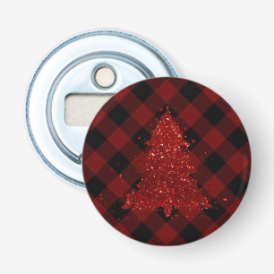 Rustic Christmas Tree Buffalo Plaid Modern Chequer Bottle Opener