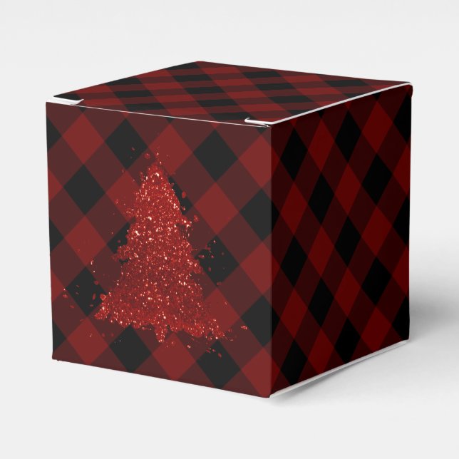 Rustic Christmas Tree Buffalo Plaid Modern Chequer Favour Box (Front Side)