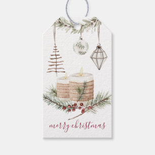 Rustic Christmas Tree Candles & Ornaments Gift Tag