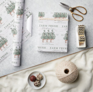Rustic Christmas Tree Farm Label Holiday Wrapping Paper