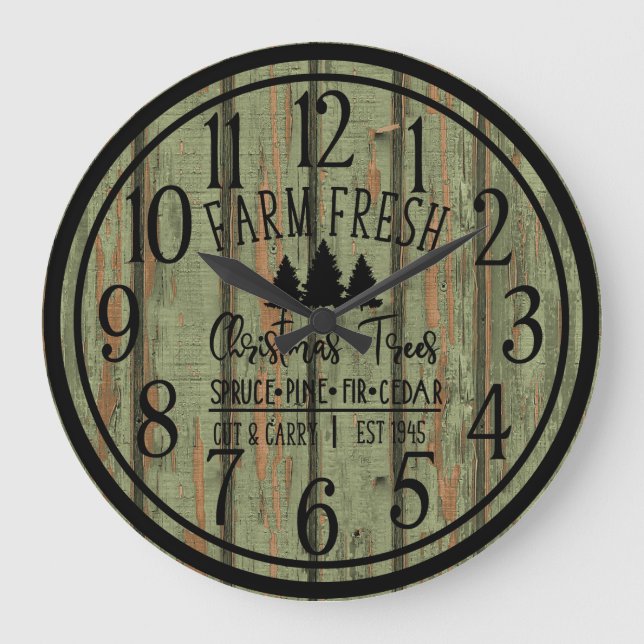 Rustic Christmas Tree Farm Round Wood Wall Clock (Front)