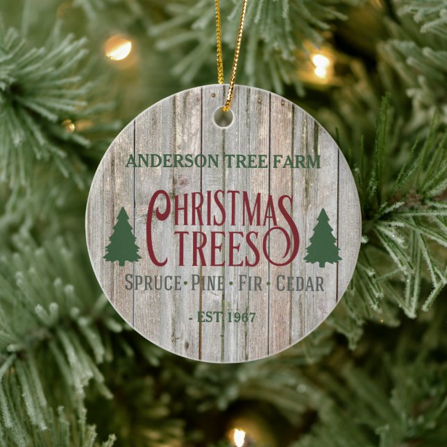 Rustic Christmas Tree Farm Your Name Ceramic Tree Decoration (Tree)