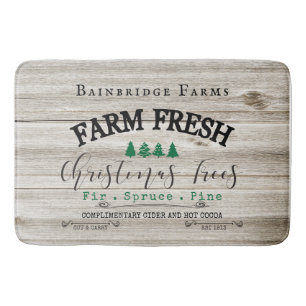 Rustic Christmas Tree Farms Family Name   Bath Mat
