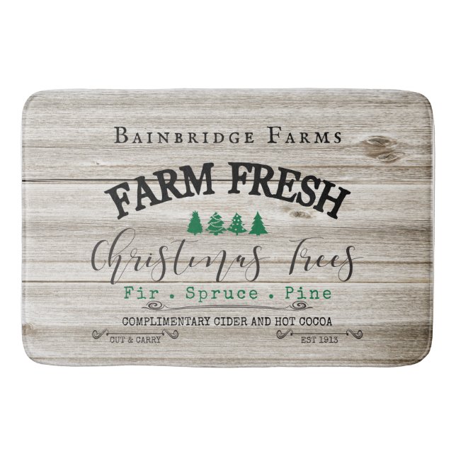 Rustic Christmas Tree Farms Family Name   Bath Mat (Front)