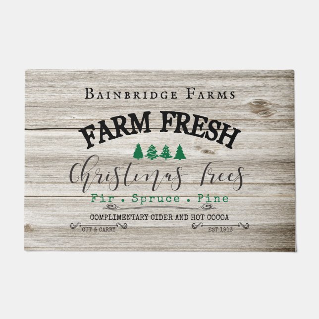Rustic Christmas Tree Farms Family Name  Doormat (Front)