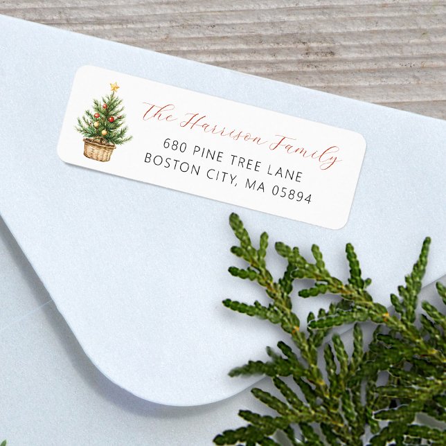 Rustic Christmas Tree In Basket Address (Rustic Christmas Tree In Basket Address Label)
