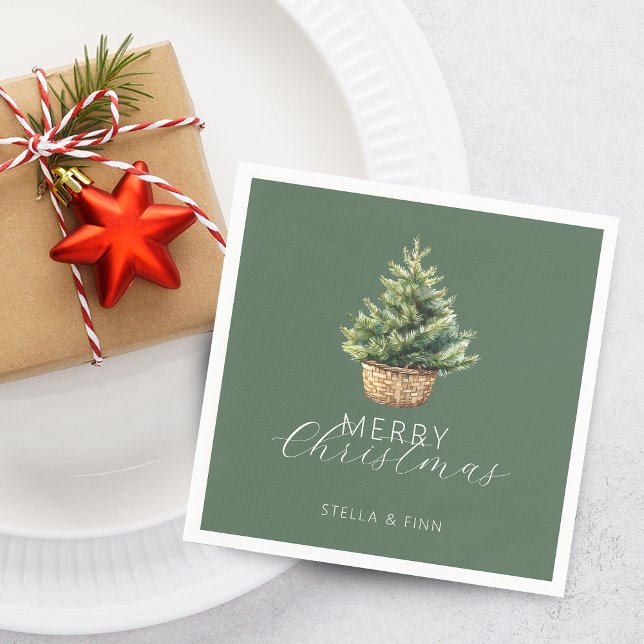 Rustic Christmas Tree In Basket Dusty Green Napkin (Rustic Christmas Tree In Basket Dusty Green Napkins)