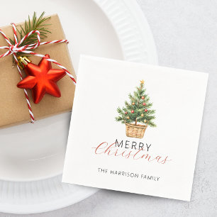 Rustic Christmas Tree In Basket Napkin