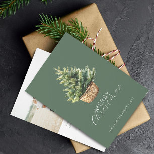 Rustic Christmas Tree In Basket Photo Flat Holiday Card