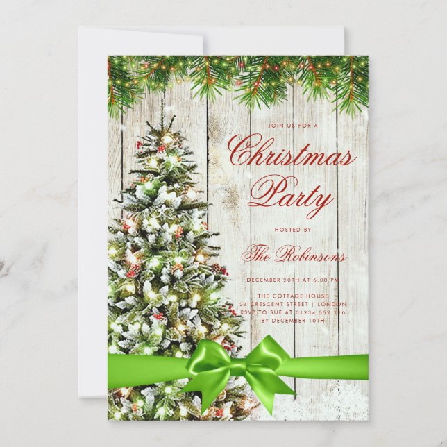 Rustic Christmas Tree Invite Program Menu Green (Front)