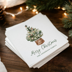 Rustic Christmas Tree Ornaments Neutral Holiday Napkin