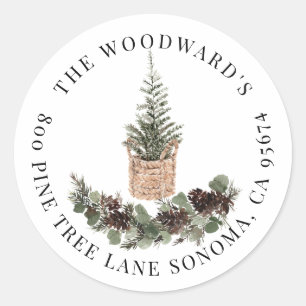 Rustic Christmas Tree Pine Boughs Return Address  Classic Round Sticker