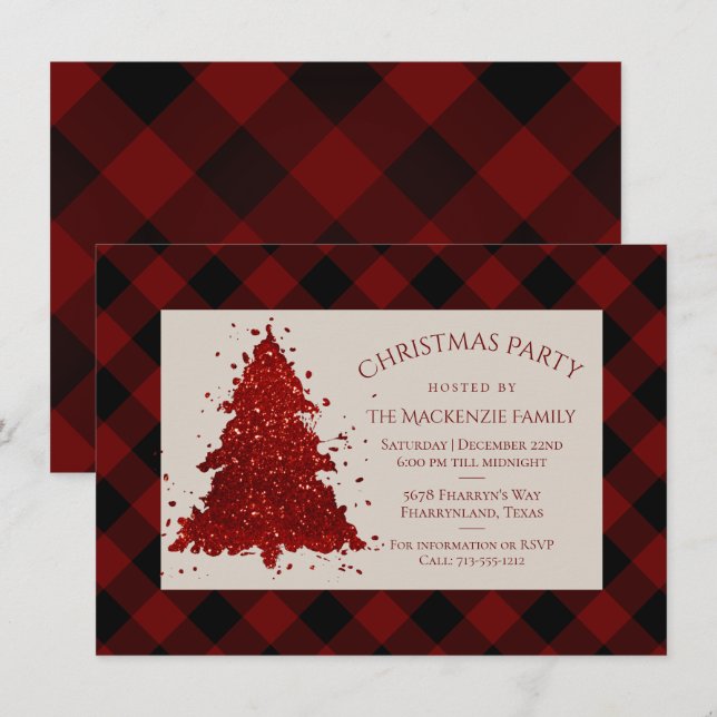 Rustic Christmas Tree | Red Buffalo Plaid Holiday Card (Front/Back)