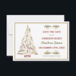 Rustic Christmas Tree Red Green Gold Festive Save The Date<br><div class="desc">Christmas Save the Date card which you can personalise for your Christmas Dinner or other holiday event. The simple rustic design has a Christmas Tree made up of plenty of festive elements from natural pine cones to Christmas ornaments. This save the date card is decorated on both sides and has...</div>