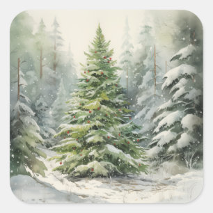 Rustic Christmas Tree Square Sticker