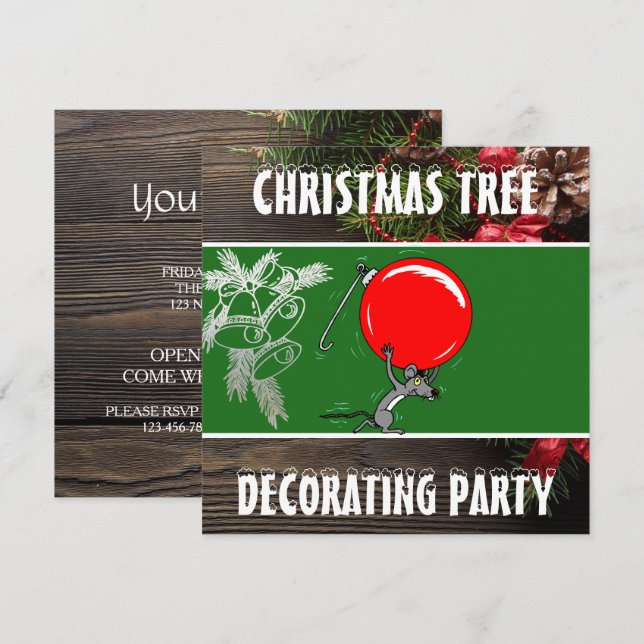 Rustic Christmas Tree Trimming Party | Holiday Invitation (Front/Back)