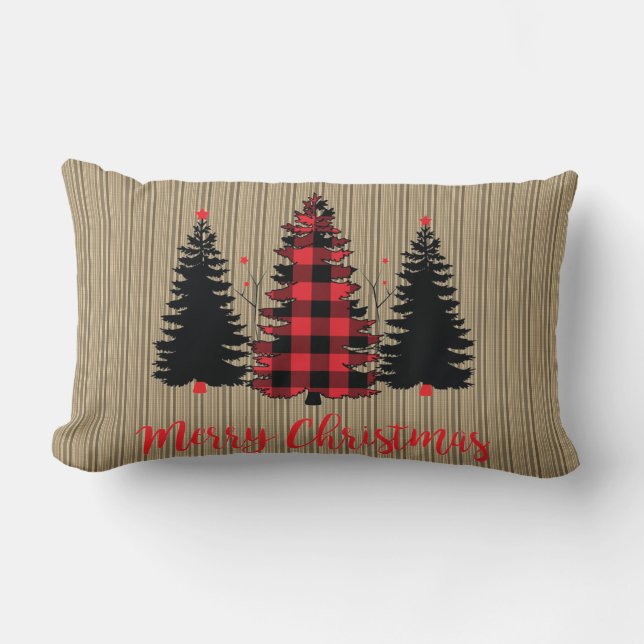 Rustic Christmas Tree Trio Lumbar Cushion (Front)