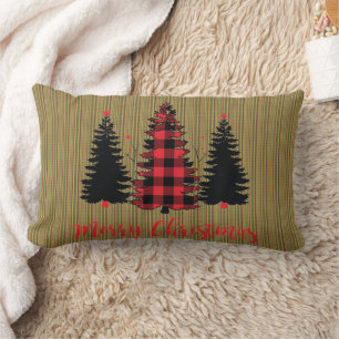 Rustic Christmas Tree Trio Lumbar Cushion