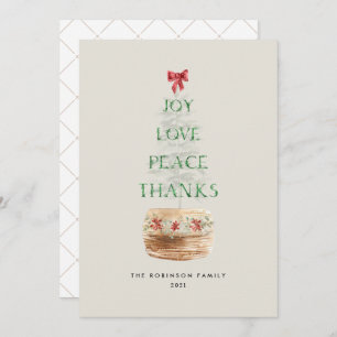 Rustic Christmas Tree Typography Green Red Holiday Card