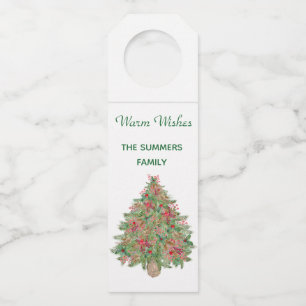 Rustic Christmas Tree Watercolor Bottle Tag