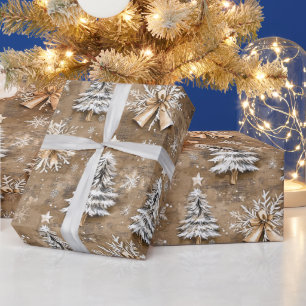 Rustic Christmas Trees & Bows Wrapping Paper