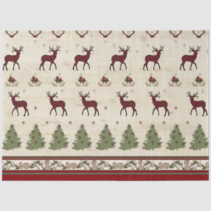 Rustic Christmas Trees Deer Buffalo Plaid w Wood  Tissue Paper
