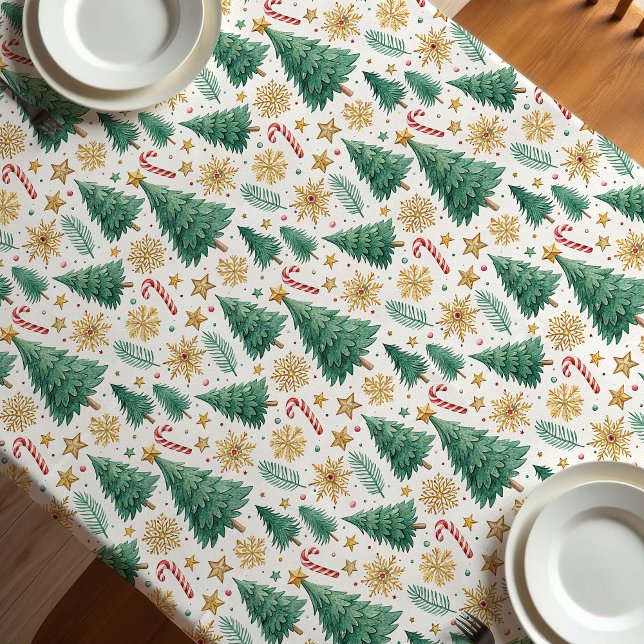 Rustic Christmas trees earthy red green tablecloth (Rustic Christmas trees earthy red green tablecloth)