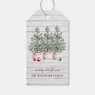 Rustic Christmas Trees Family Name Gift Tags