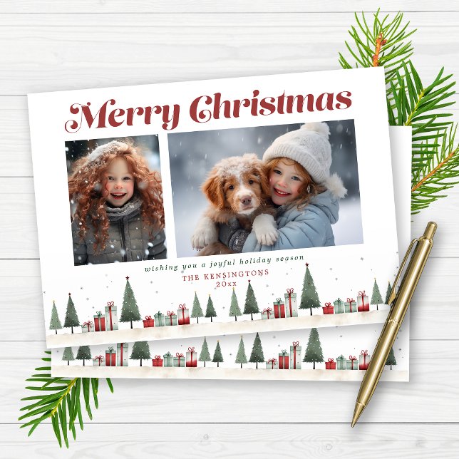 Rustic Christmas Trees Holiday Photo Card (2-Photo Rustic Christmas Card)