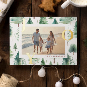 Rustic Christmas Trees Joy Photo Holiday Foil Card
