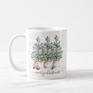 Rustic Christmas Trees Merry Christmas Coffee Mug