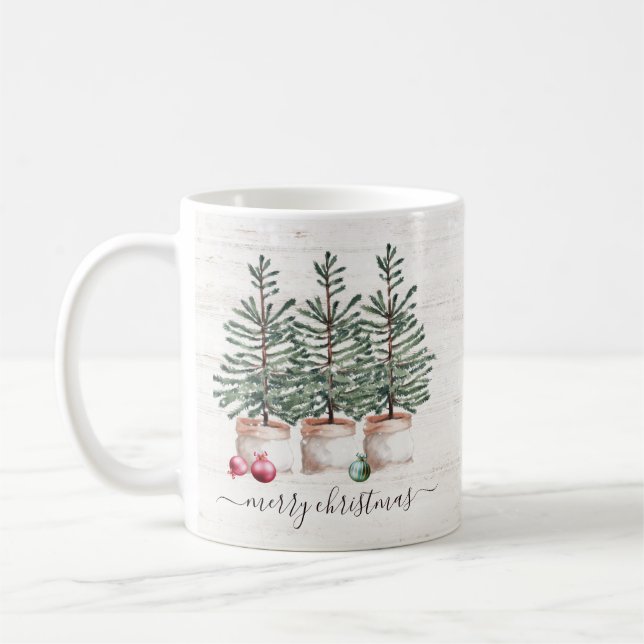 Rustic Christmas Trees Merry Christmas Coffee Mug (Left)