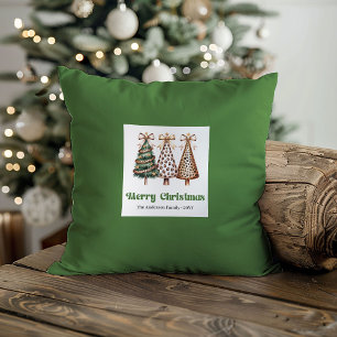 Rustic Christmas Trees Minimalist Name Custom  Cushion