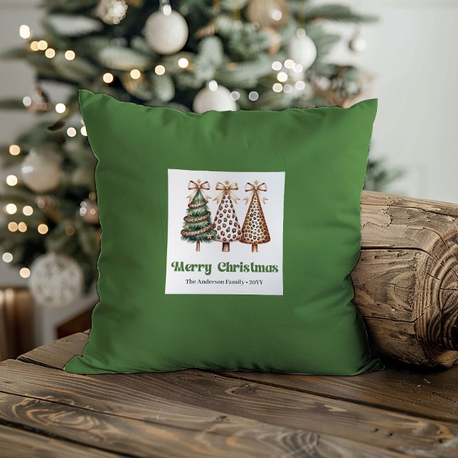 Rustic Christmas Trees Minimalist Name Custom  Cushion (Rustic Christmas Trees Minimalist Name Custom Pillow)
