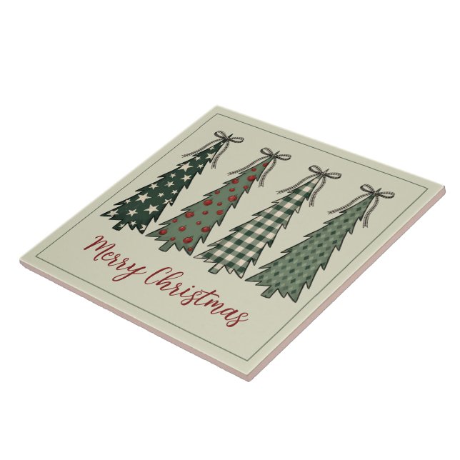 Rustic Christmas Trees Personalised Tile (Side)