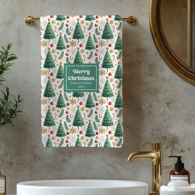 Rustic Christmas trees red green gold bath towel (Rustic Christmas trees red green gold bath towel)